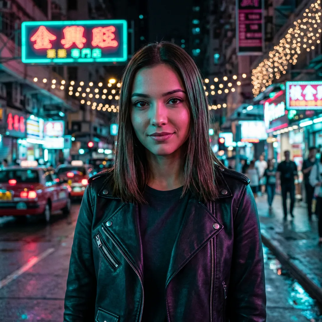 Same creator on a neon-lit street at night