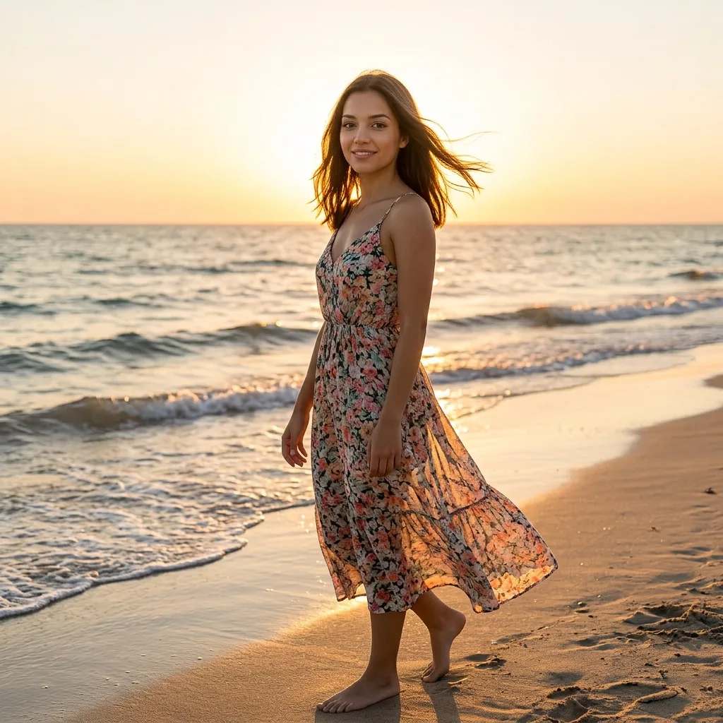 Same creator on a beach at golden hour